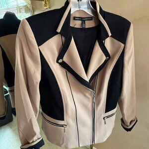White House Black Market, Fitted Moto Blazer, Size 6, Tan/Black